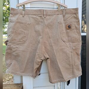 Vintage Carhartt Shorts Sz 44 Tan‎ Union United Workers Made USA Carpenter Heavy